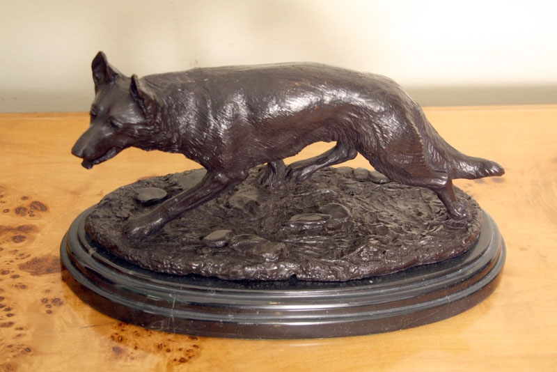 Beautiful Bronze Fox Statue on a Marble Base