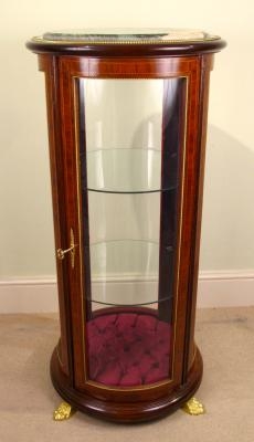 French Circular Glass Mahogany Marble Display Cabinet