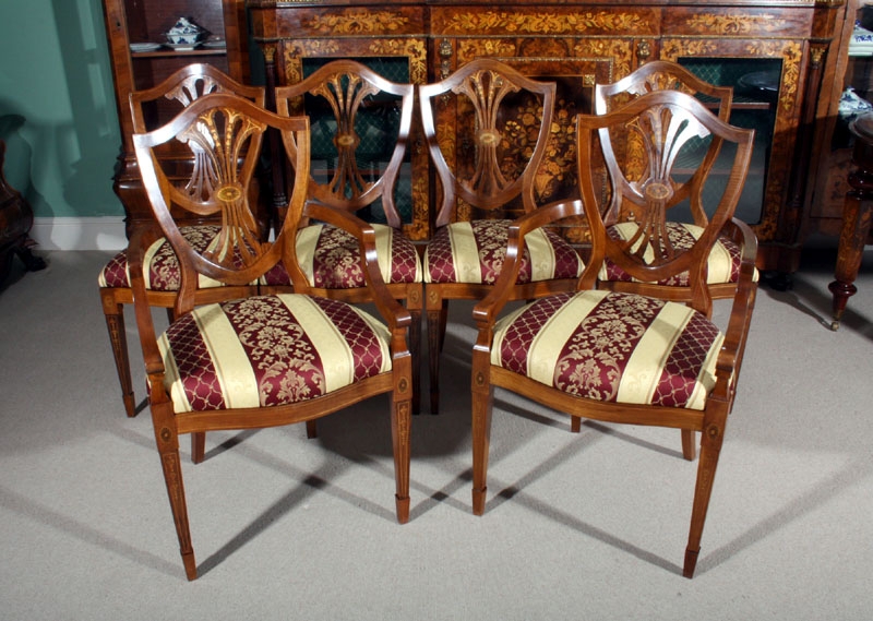 Set of 6 Fine Sheraton Dining Chairs Inlaid Mahogany