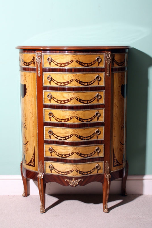 Stunning Maple & Rosewood Tall Inlaid Marquetry Chest