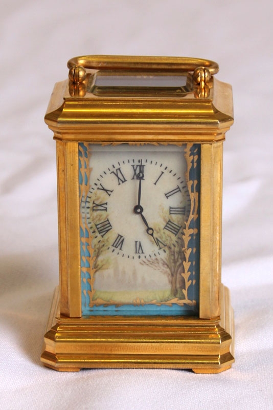 Brass Carriage Clock Hand Painted Gilded French Sevres