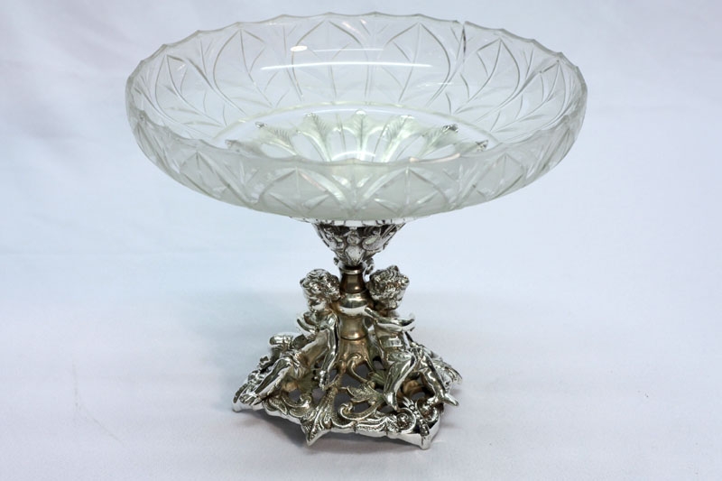 English Sheffield Silver Plate Cherub Glass Centrepiece