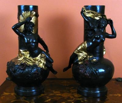 Gorgeous Pair French Style Gilded Bronze Vases Moreau