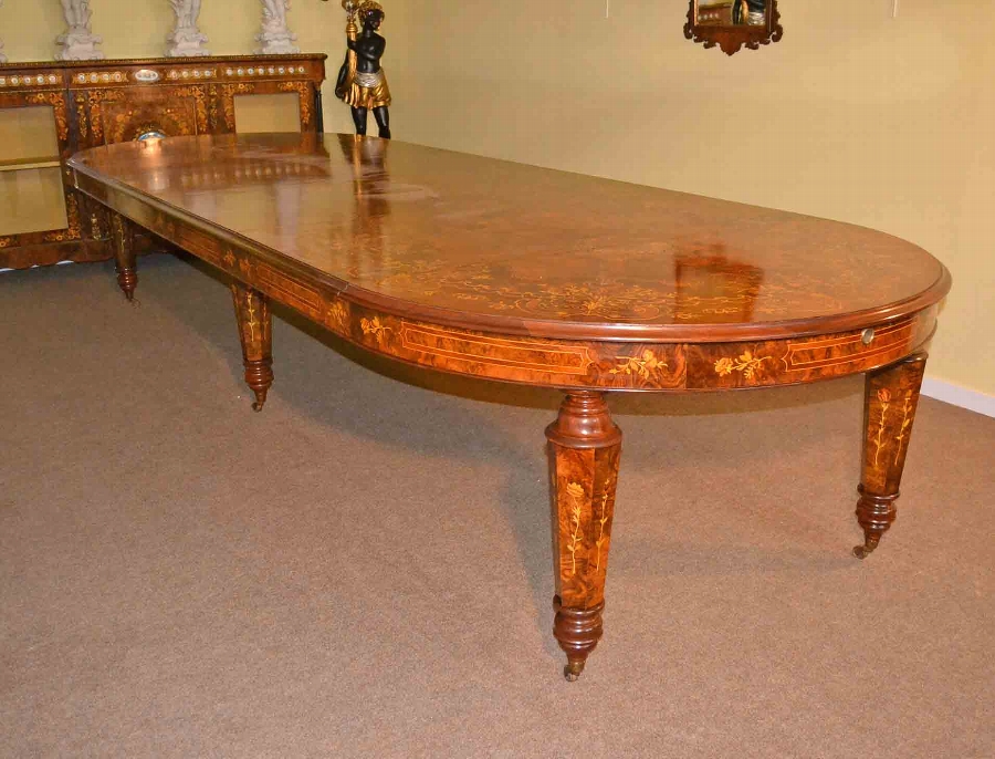 Victorian Dining Table Marquetry Extendable Walnut