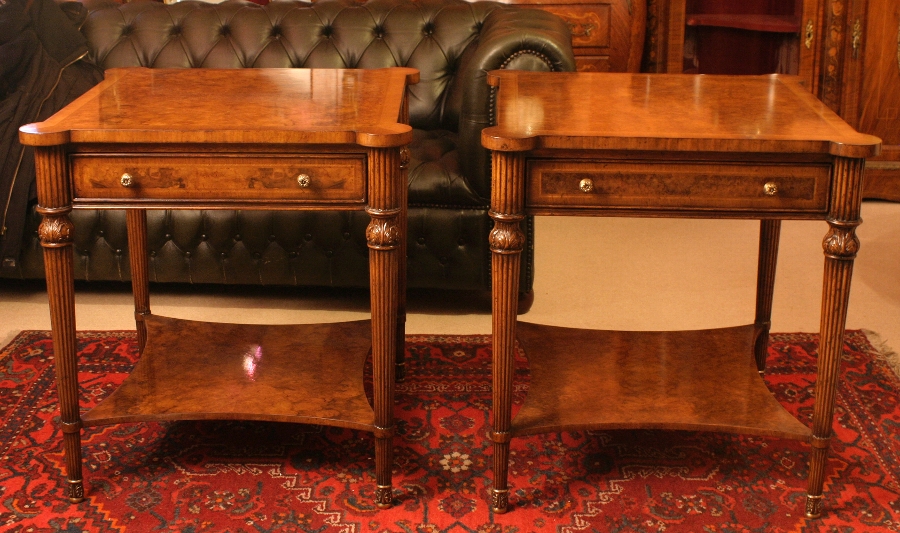 Stunning Pair of Burr Walnut Side Tables With Drawers