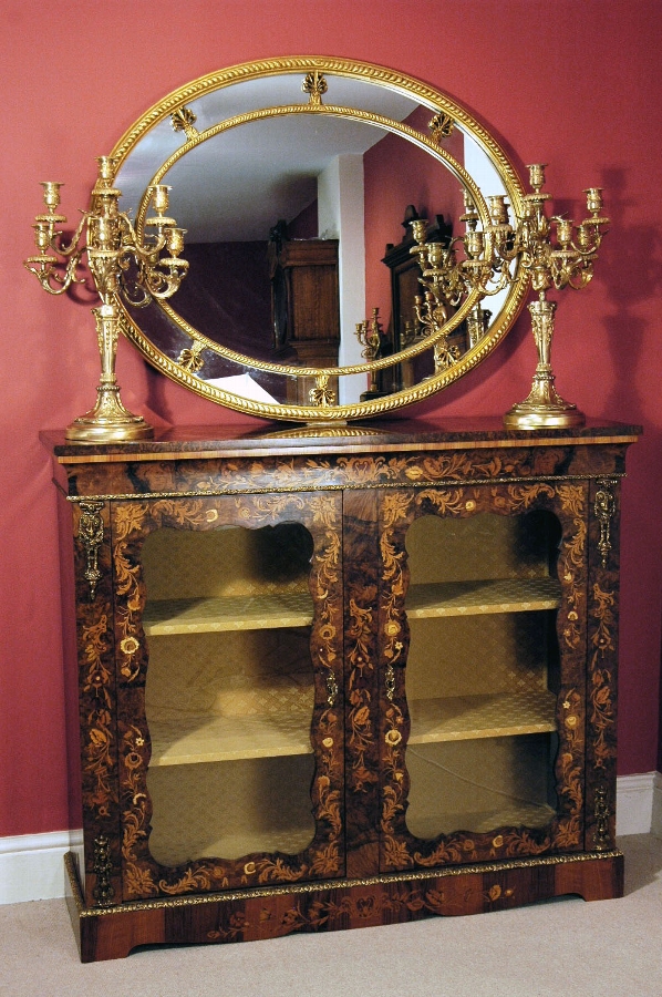 Victorian Burr Walnut Marquetry Ormolu Cabinet