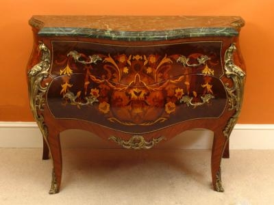 Louis XV Marble Topped Marquetry Commode Cabinet