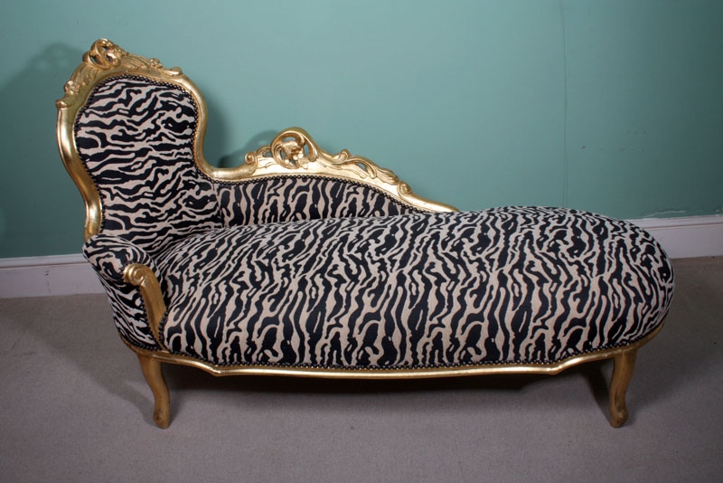 Victorian Rococo Giltwood Zebra Print Chaise Lounge