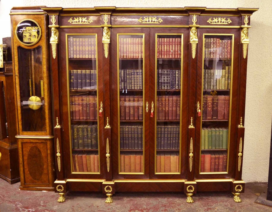 Large Empire Style Mahogany 4 door bookcase 7ft wide