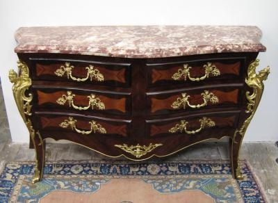 Louis XV Commode Red Marble Top Gilded Bronze Mounts