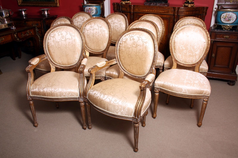 Set 10 Giltwood Louis XV French Oval Back Chairs