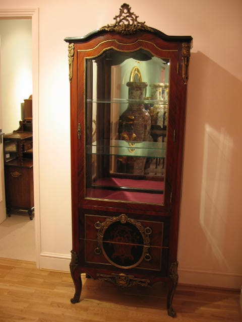 Louis XV Burr Walnut Marquetry Display Cabinet Ormolu