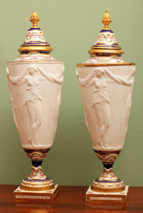 Antique Pair French Sevres Porcelain Vases C1880