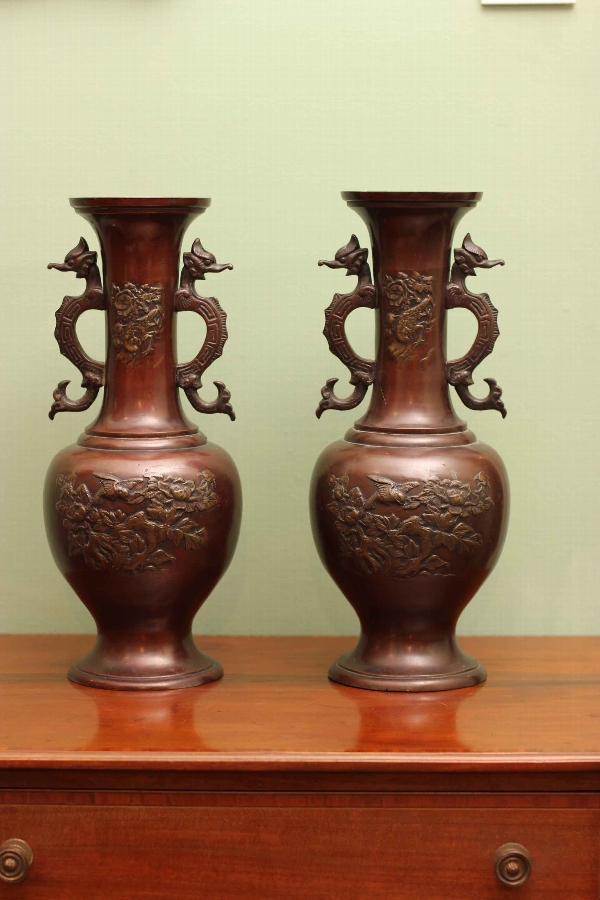 Antique Pair Bronze Chinese Vases 19th c