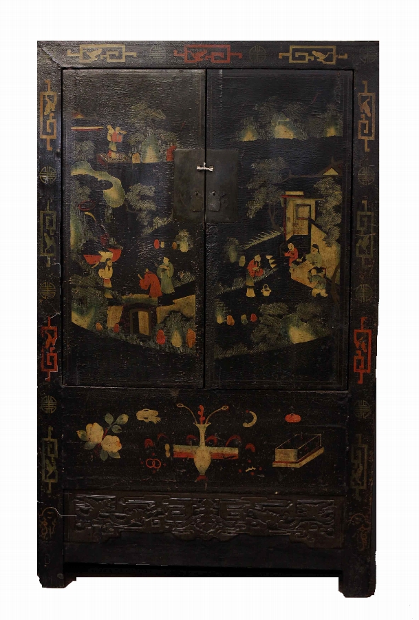 Vintage Chinese Lacquered Marriage Dresser 20thCentury
