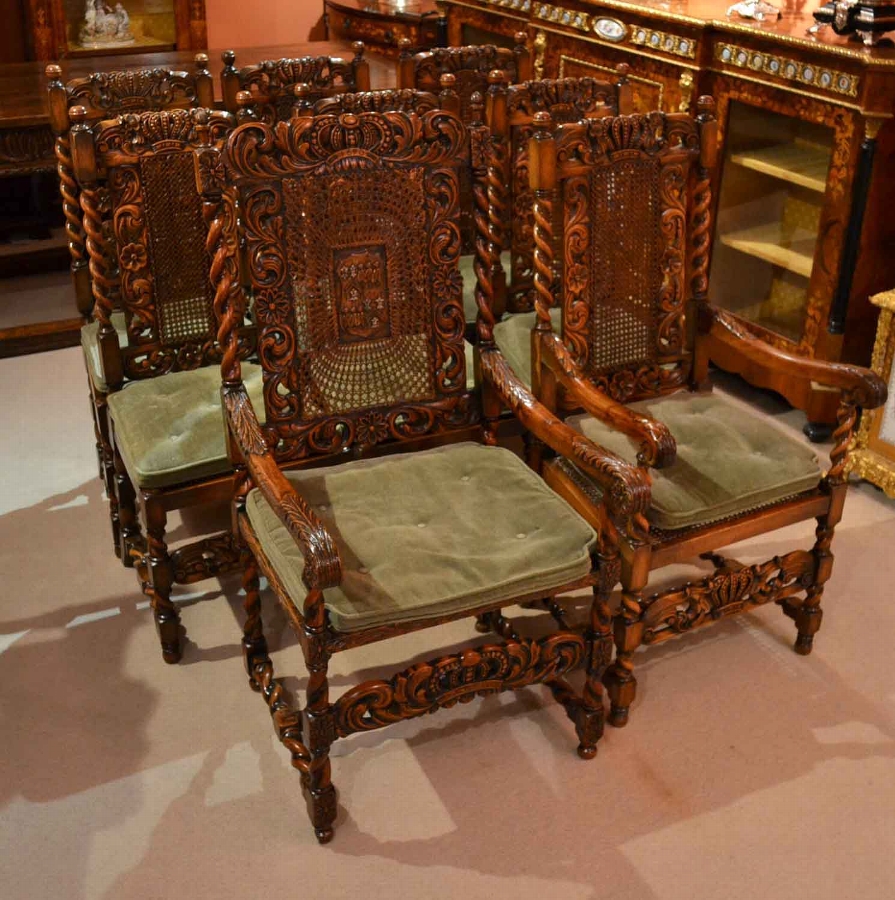 Antique Set of 8 CharlesII Style Walnut Chairs C1860