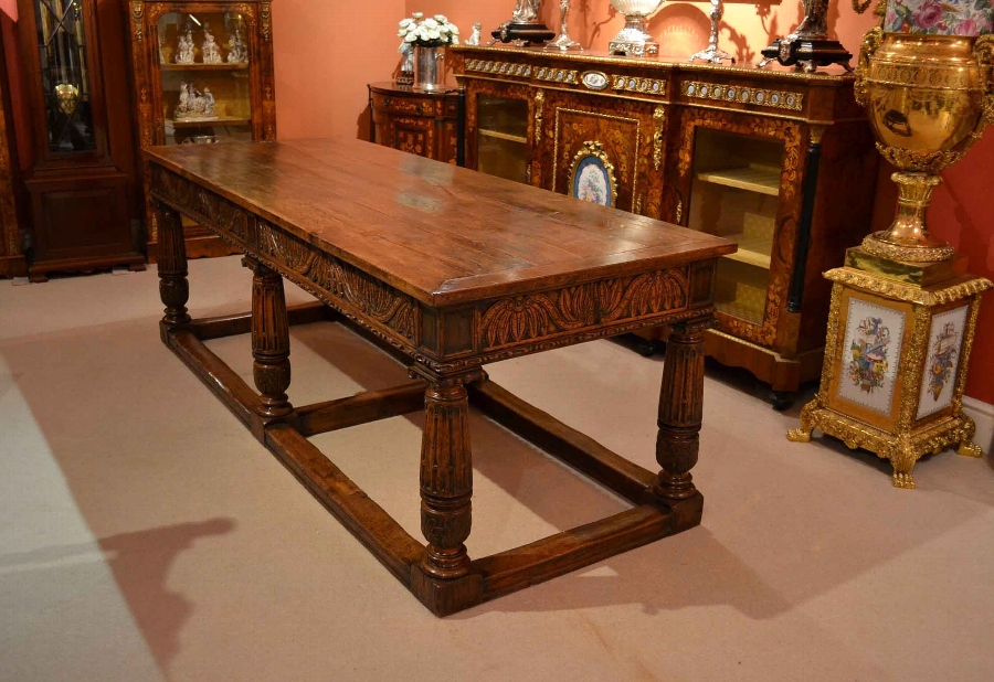 Antique English Oak Refectory Dining Table XIX C