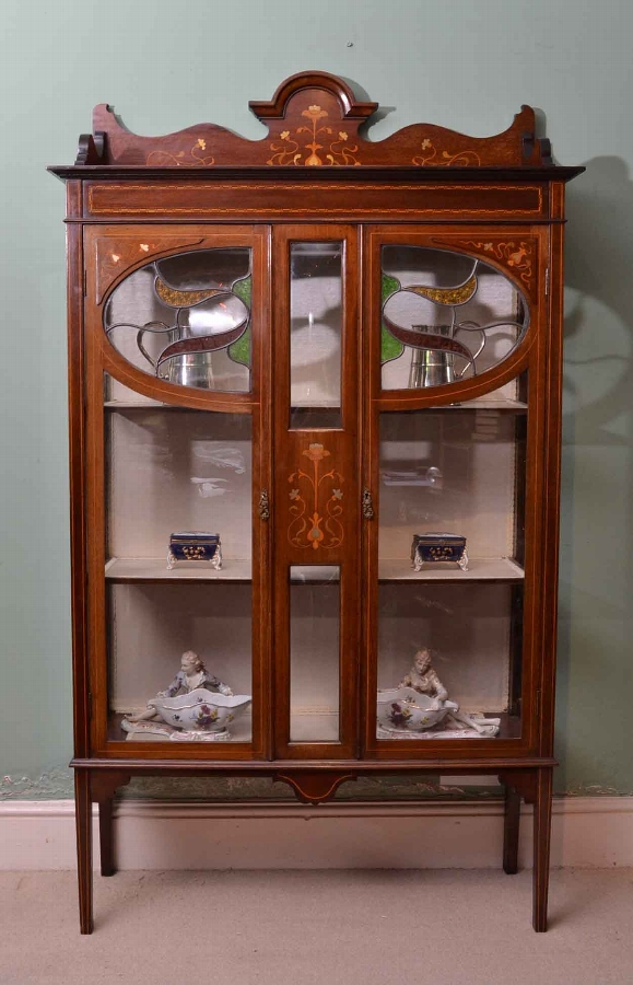 Antique Art Nouveau Inlaid Display Cabinet C1900