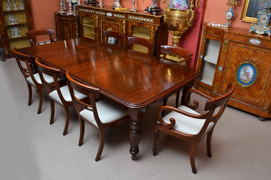 Antique Victorian 8ft Mahogany Dining Table & 8 Chairs