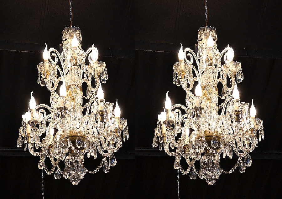 Pair of Vintage Venetian Two Tier 12 Light Chandeliers