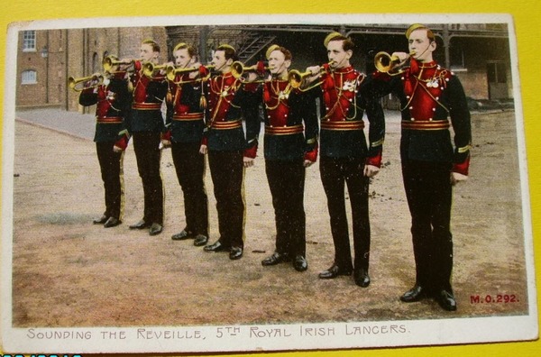 5ht ROYAL IRISH LANCERS. Sounding the Reveille Post Card