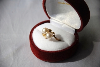 Antique Vintage 14ct Gold Two Cultured Pearl Ring