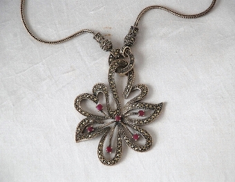 Antique Silver Marcasite & Ruby Necklace