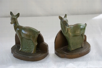 Antique Pair Art Deco Bronze Deer Bookends