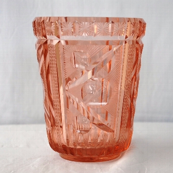 Late 19th Century Salmon Pink Cut Crystal Vase