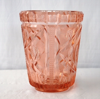 Antique Late 19th Century Salmon Pink Cut Crystal Vase