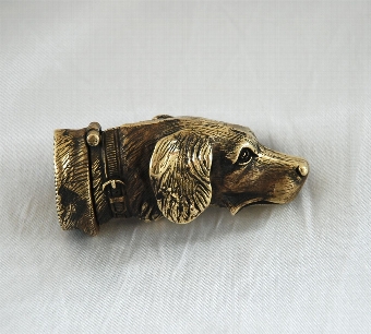 Antique Victorian Brass Dog Head Vesta Case