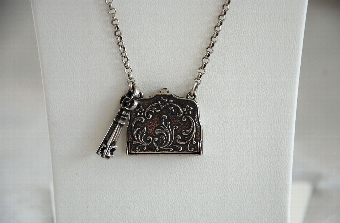 Vintage Silver Purse & Key Charms Necklace