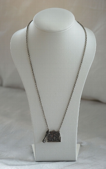 Antique Vintage Silver Purse & Key Charms Necklace