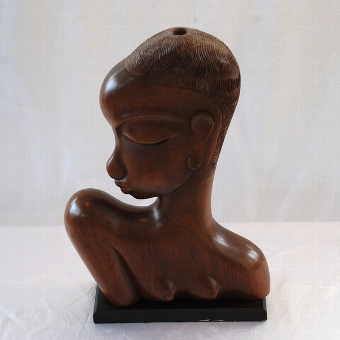 Antique Hagenauer Carved Wood African Bust