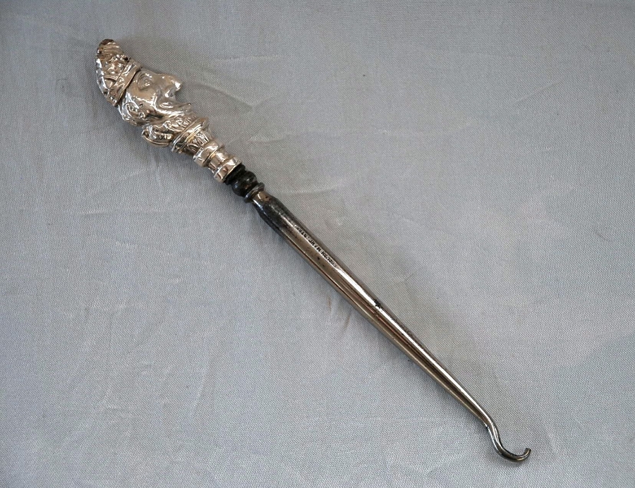 Antique Silver Punch Head Button Hook