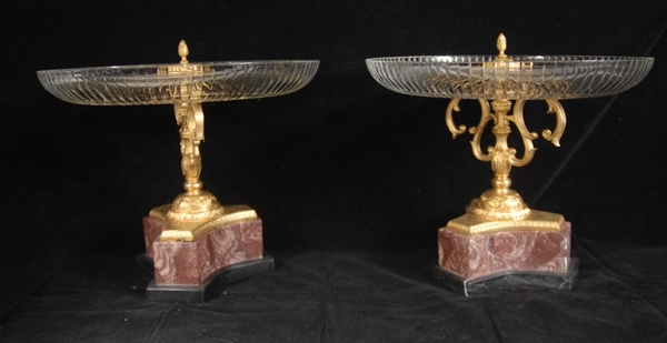 Pair French cut glass plates comports ormolu