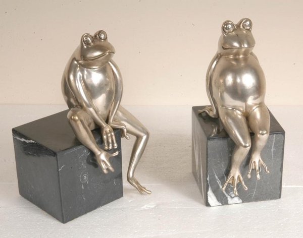 Pair Silver Toad Hall Bookends Frog Statues