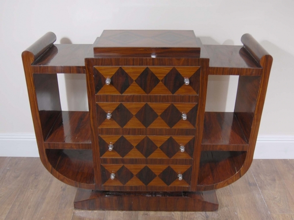 Classic French art deco walnut chest drawers inlay