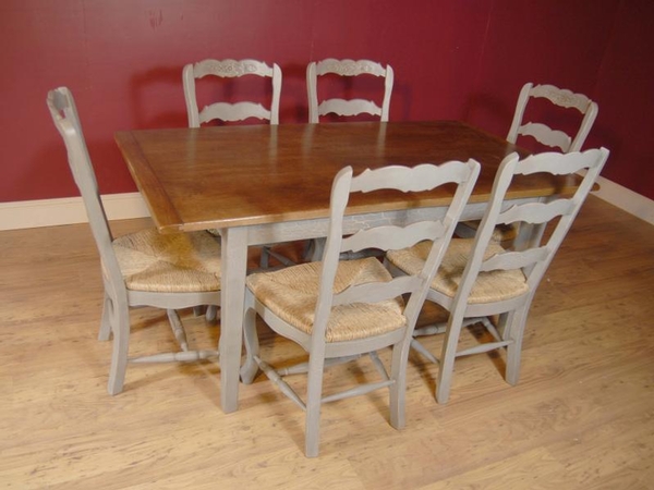 English Farmhouse Painted Ladderback Chair & Kitchen Refectory Table Set