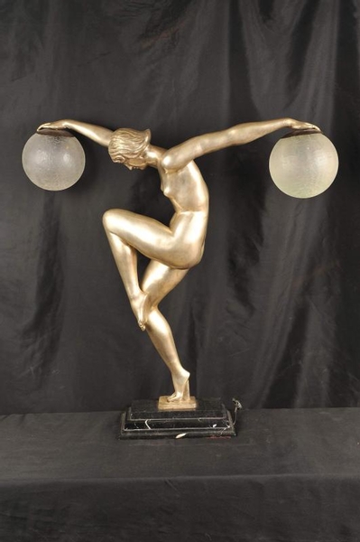 Art Deco Bronze Biba Lamp Light Figurine