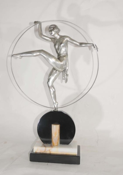 Art Deco Bronze Hoop Dancer Signed Limouin