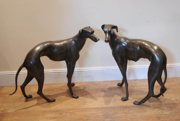 Art Deco Greyhounds Pair Lifesize Bronze Dogs Hound