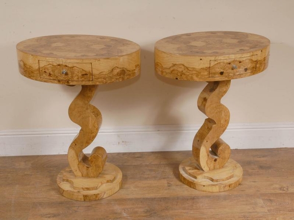2 Art Deco Side Tables Squiggle Occassional Furniture