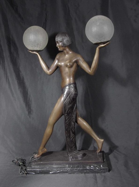 French Art Deco Bronze Figurine Lamp Light Paris