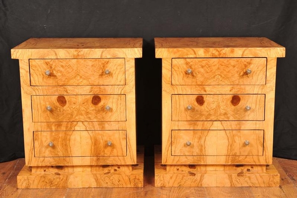 PAIR HONEY WALNUT MODERNIST RETRO DECO BEDSIDE CABINETS CHESTS TABLE
