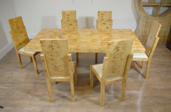 Art Deco Walnut Dining Table & Chairs Set