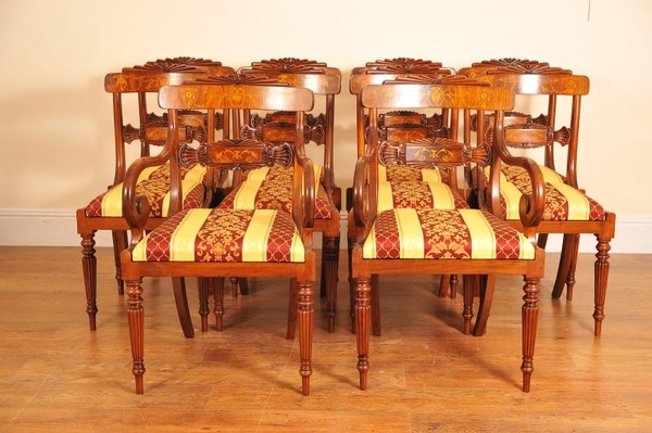 Set 8 Walnut Inlay Regency Dining Chairs Chair English