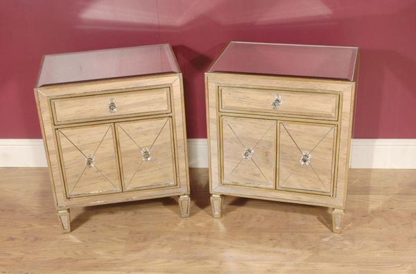 Pair Art Deco Mirrored Bedside Cabinets Chests Table