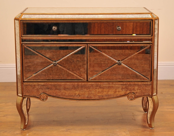 Art Deco Glass Mirrored Chest Drawers Cabinet Credenza