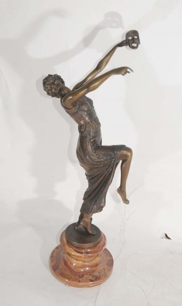 Bronze Deco Mask Dancer Figurine Signed Descomp